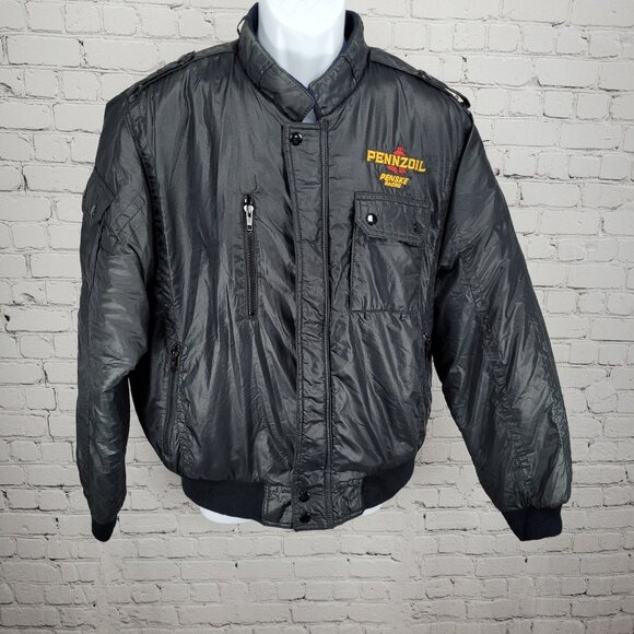 VTG Pennzoil Penske Racing Black Insulated Zip Bomber Puffer Jacket Medium M - Picture 1 of 16